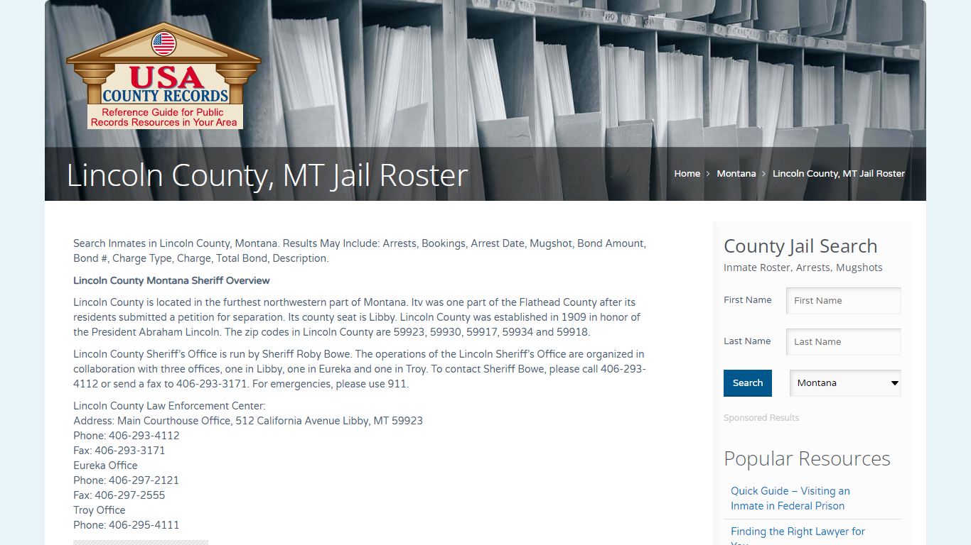 Lincoln County, MT Jail Roster | Name Search