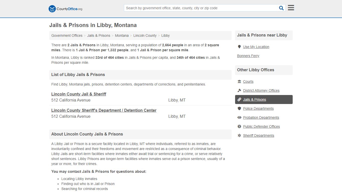 Jails & Prisons - Libby, MT (Inmate Rosters & Records)